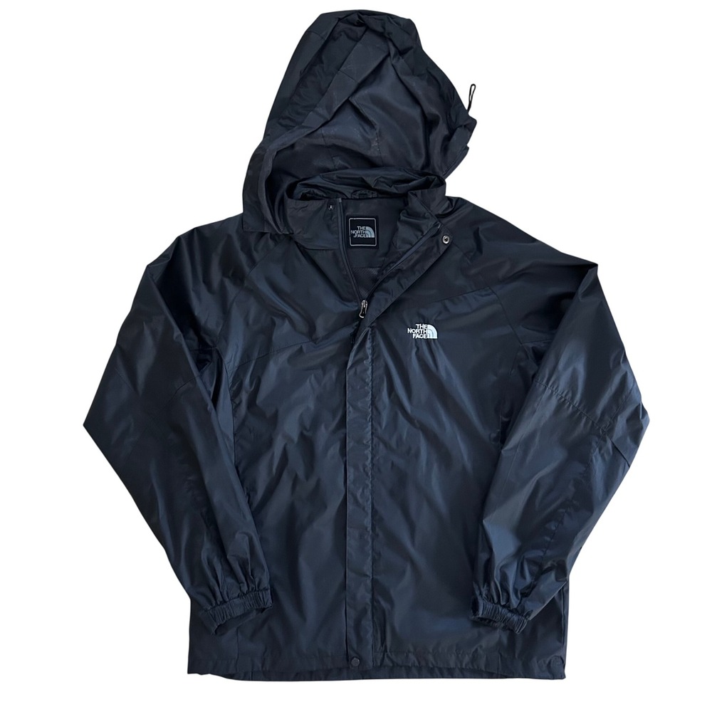 The North Face Men Size L Black Hooded Windbreaker Ripstop Jacket Reflective
